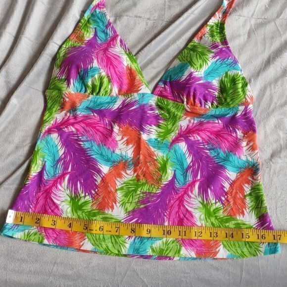 Delia*s Bright Multicolored Feather Print Tankini Top Sz L - Picture 9 of 12